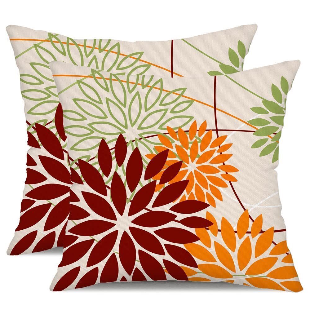 8028 Red Orange Fall Pillow Cover 20X20 Inch Set of 2 Outdoor Waterproof